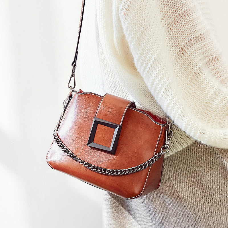 Cowhide Chain Square Bag