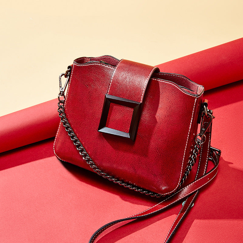 Cowhide Chain Square Bag