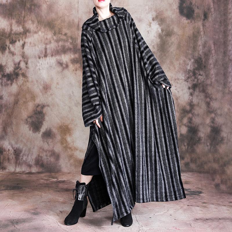 Buykud Loose Split Hem Bat Sleeve Casual Stripe Dress
