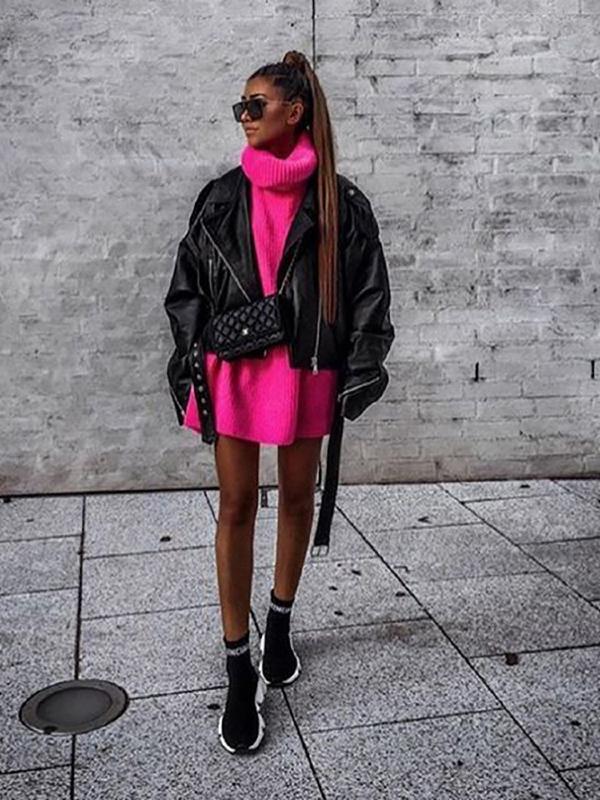 Printed High-Neck Loose Sweater ACTIVE WEAR