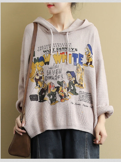 VINTAGE LETTER PRINTED CASUAL KNIT HOODIE SWEATER
