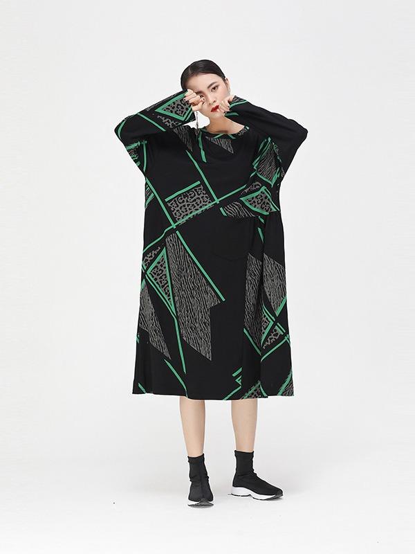 Vintage Geometry Leopard Printed Midi Dress
