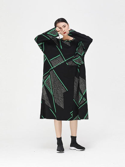 Vintage Geometry Leopard Printed Midi Dress