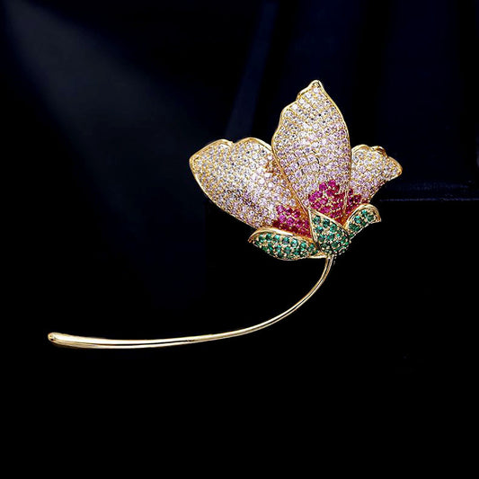 Colorful zircon lotus Brooch