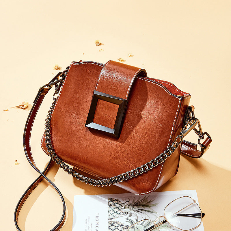 Cowhide Chain Square Bag