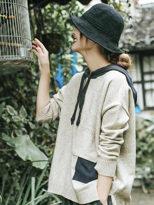 Vintage Knitting Split-joint Sweater