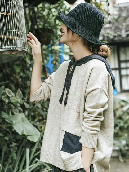 Vintage Knitting Split-joint Sweater