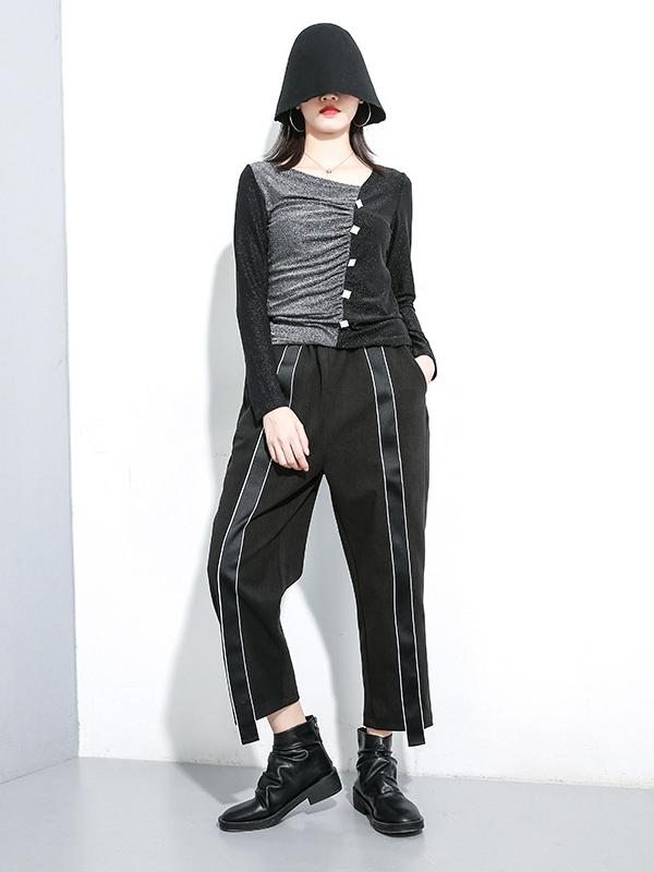 Loose Split-joint Elastic Waist Pants