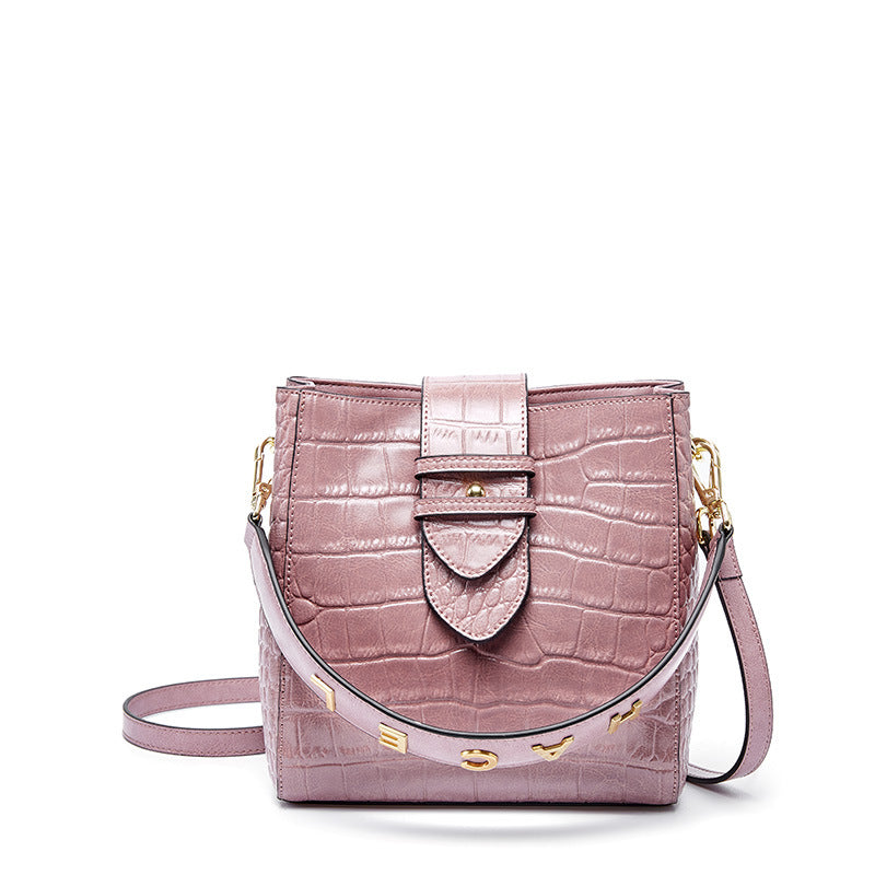 Leather crocodile-print handbag one-shoulder stiletto bag