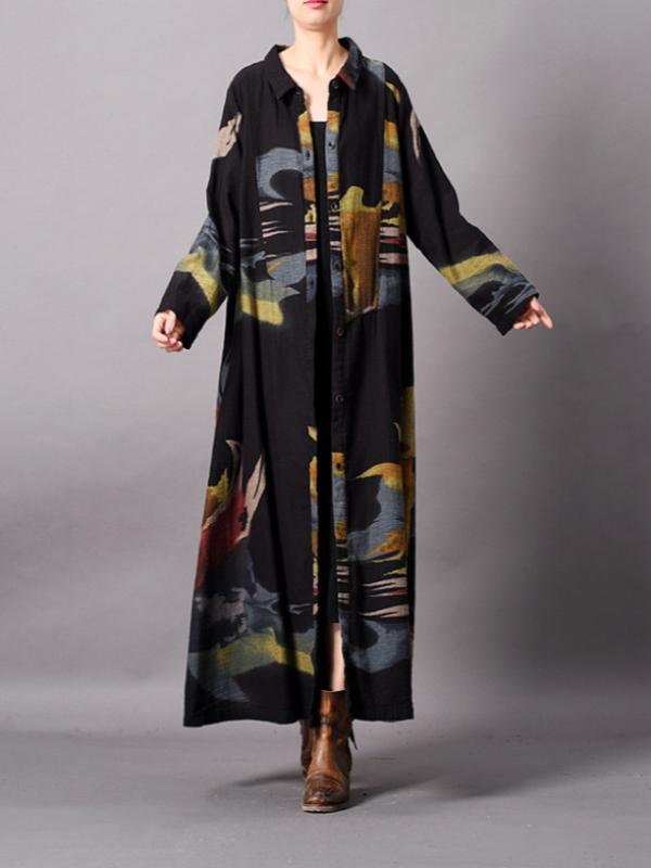 Retro Linen Printed Cardigan Outwears