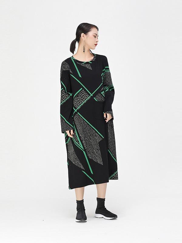 Vintage Geometry Leopard Printed Midi Dress