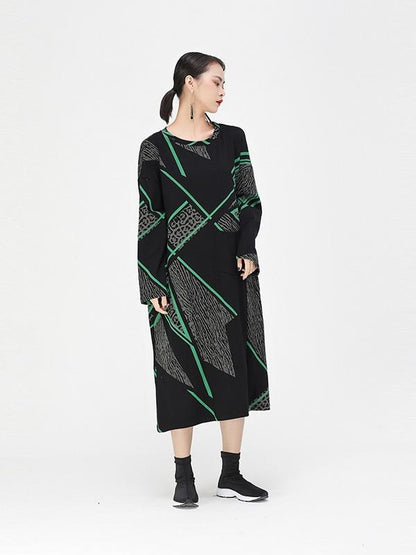 Vintage Geometry Leopard Printed Midi Dress