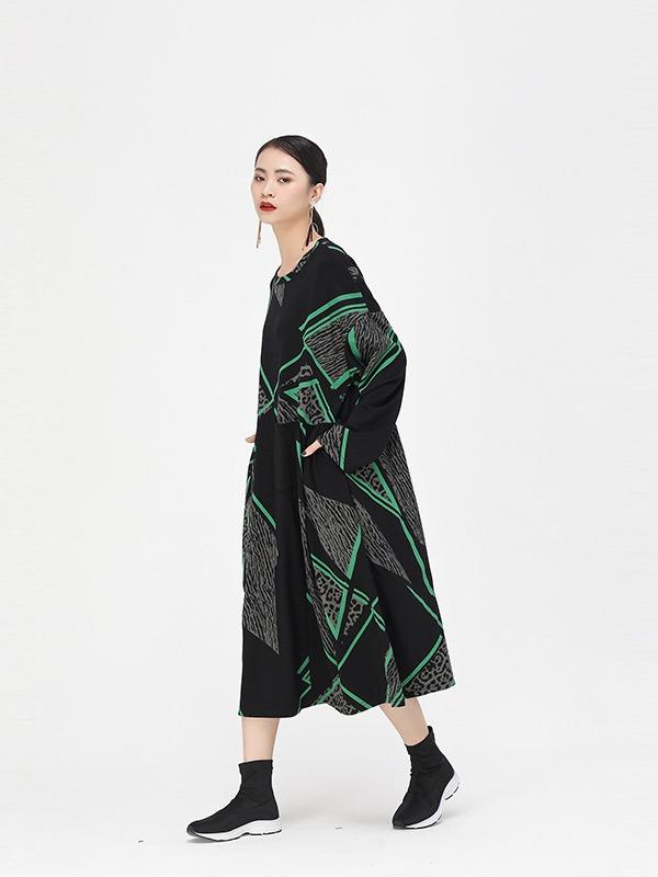 Vintage Geometry Leopard Printed Midi Dress