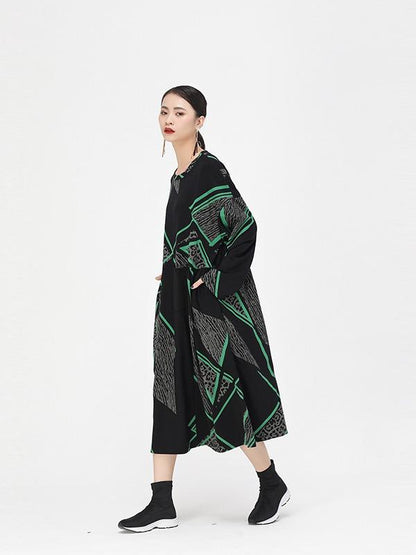 Vintage Geometry Leopard Printed Midi Dress
