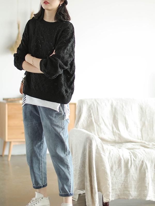 Retro Pure Color Sweater