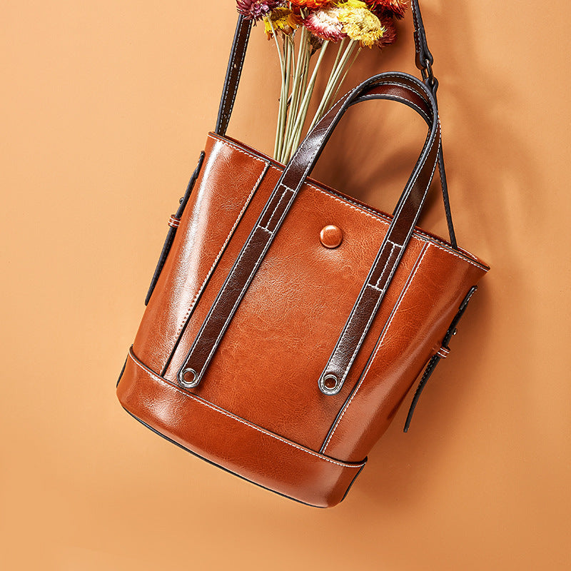 Bucket bag fashionable cowhide Purse