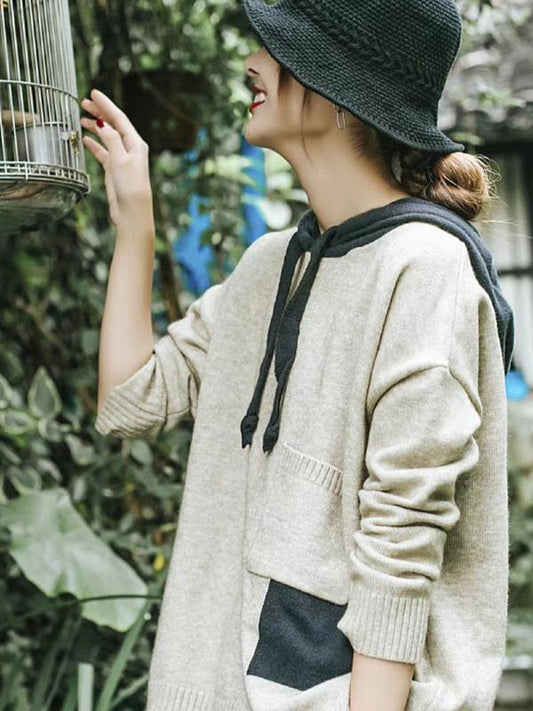 Vintage Knitting Split-joint Sweater