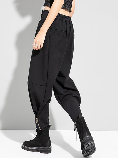 Casual Solid Zipper Harem Capri-Pants