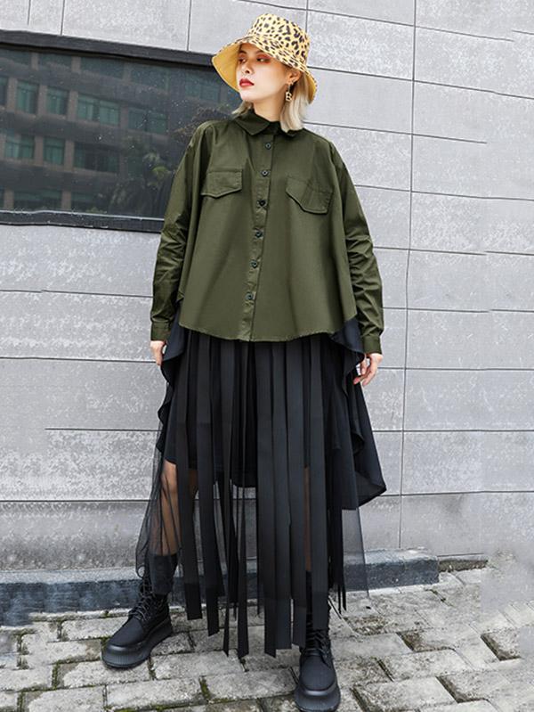 Original Irregularity Split-Joint Gauze Blouses&Shirts Tops