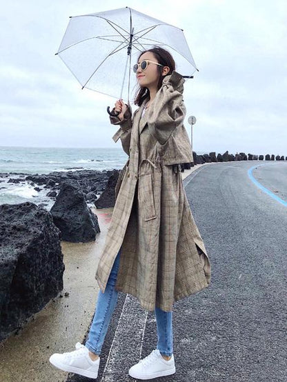 Loose Plaid Retro Lace Coat