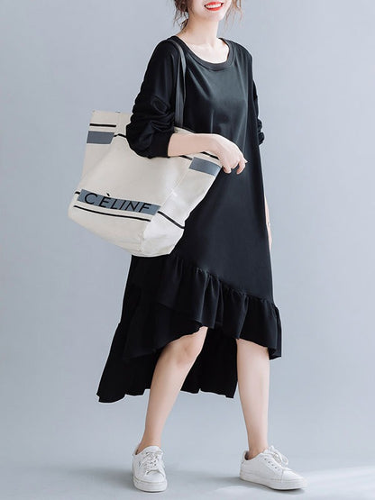 SOLID CROPPED SPLIT-JOINT LACY SWEATSHIRT DRESS