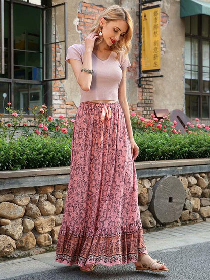 Falbala Printed Elasticity Waist Skirts Bottom