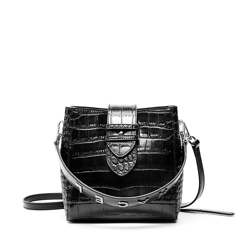 Leather crocodile-print handbag one-shoulder stiletto bag