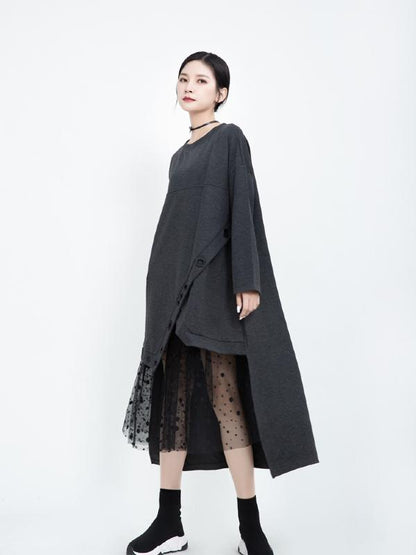 Polka-dot Gauze Split-joint Cropped Midi Dress