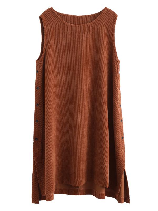 Solid Corduroy Split-side Vest Dress