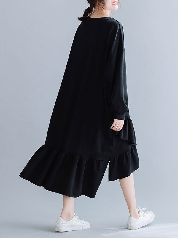SOLID CROPPED SPLIT-JOINT LACY SWEATSHIRT DRESS