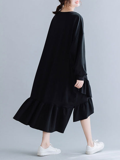 SOLID CROPPED SPLIT-JOINT LACY SWEATSHIRT DRESS