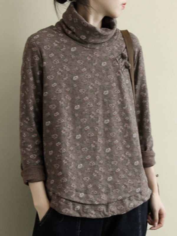 VINTAGE FLORAL HIGH-NECK LONG SLEEVE T-SHIRT