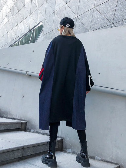 CASAUL DENIM SPLIT-JOINT SWEATSHIRT DRESS