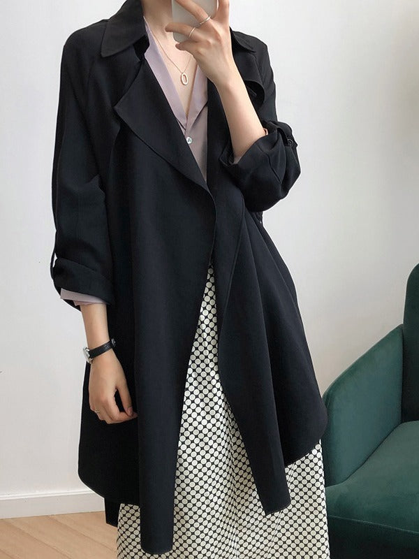 Casual Solid Split-Joint Belted Windbreaker