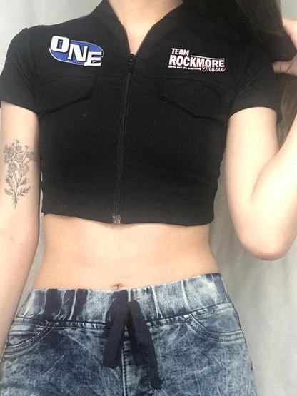 Zipper Cropped Printed Tees