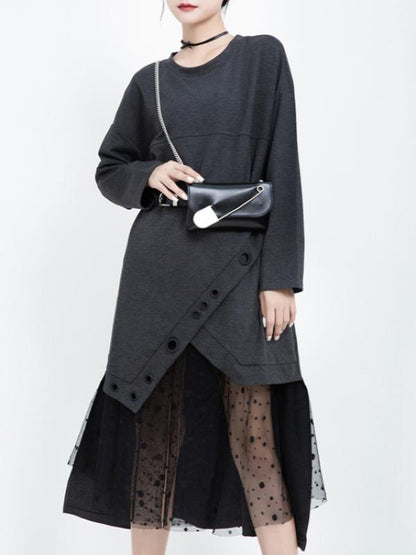 Polka-dot Gauze Split-joint Cropped Midi Dress