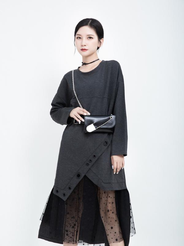 Polka-dot Gauze Split-joint Cropped Midi Dress