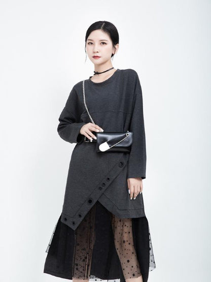 Polka-dot Gauze Split-joint Cropped Midi Dress