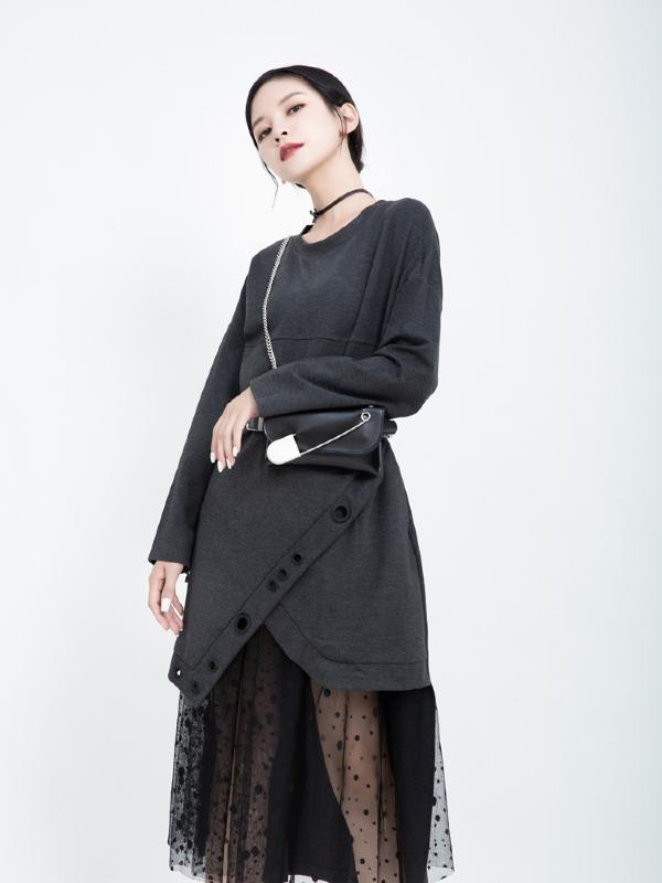 Polka-dot Gauze Split-joint Cropped Midi Dress