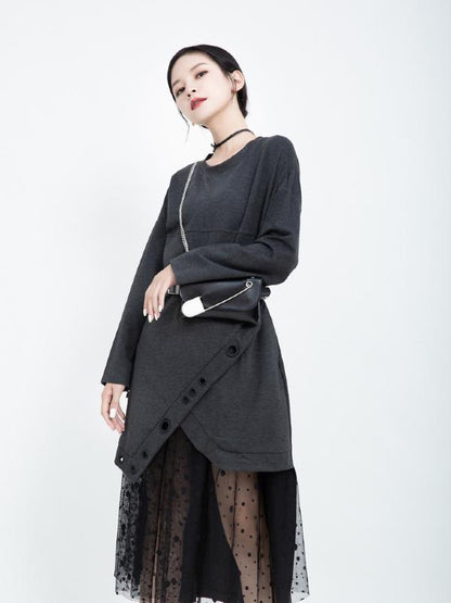 Polka-dot Gauze Split-joint Cropped Midi Dress