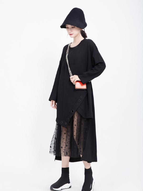 Polka-dot Gauze Split-joint Cropped Midi Dress