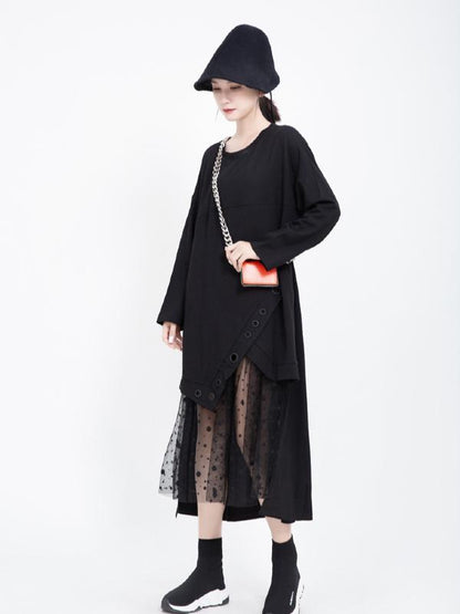 Polka-dot Gauze Split-joint Cropped Midi Dress