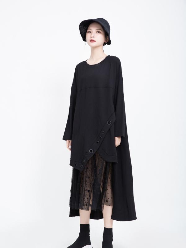 Polka-dot Gauze Split-joint Cropped Midi Dress