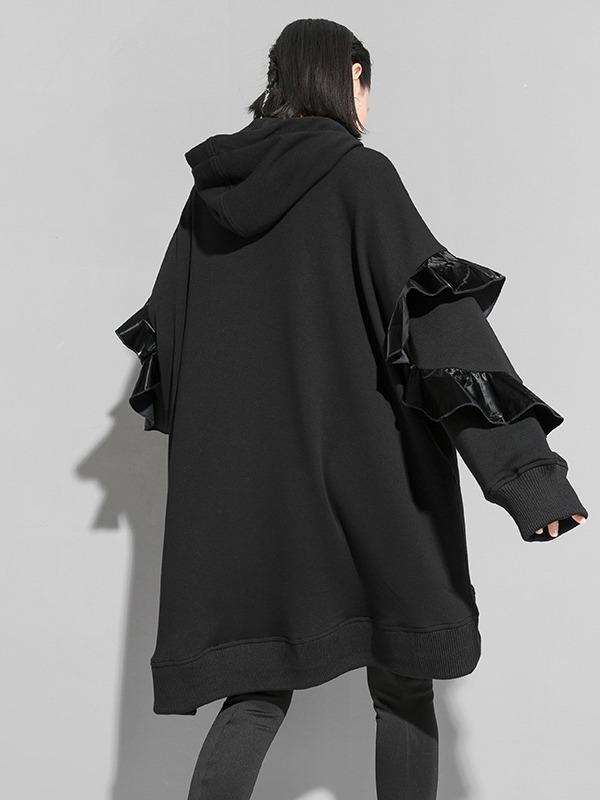 Splicing Falbala Velvet Long Hoodie