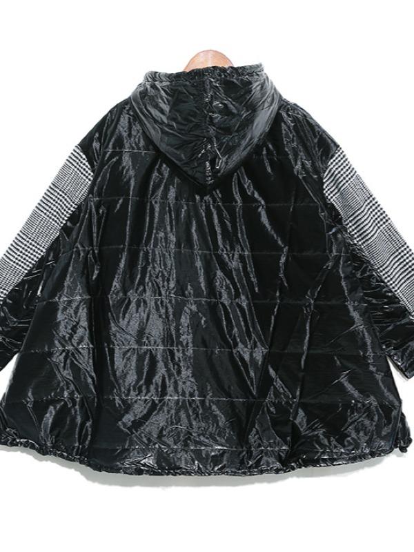 Plaid Stitching Padded Loose Long Hoodie