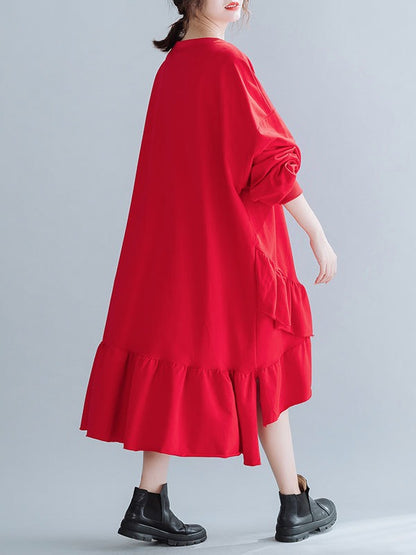 SOLID CROPPED SPLIT-JOINT LACY SWEATSHIRT DRESS