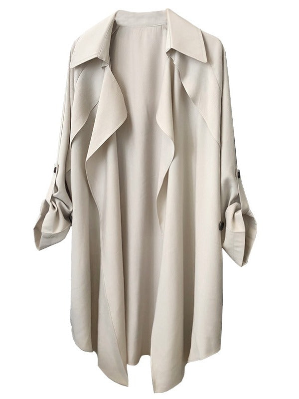 Casual Solid Split-Joint Belted Windbreaker