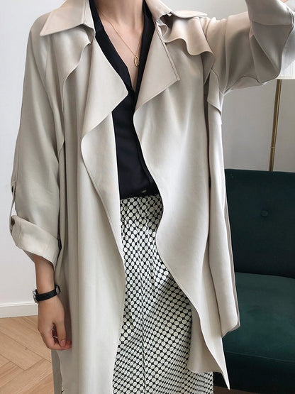 Casual Solid Split-Joint Belted Windbreaker