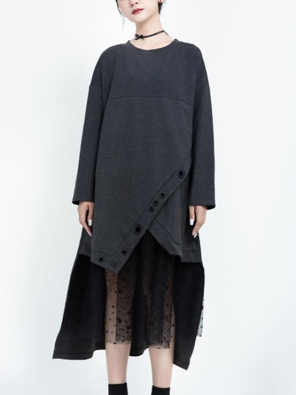 Polka-dot Gauze Split-joint Cropped Midi Dress