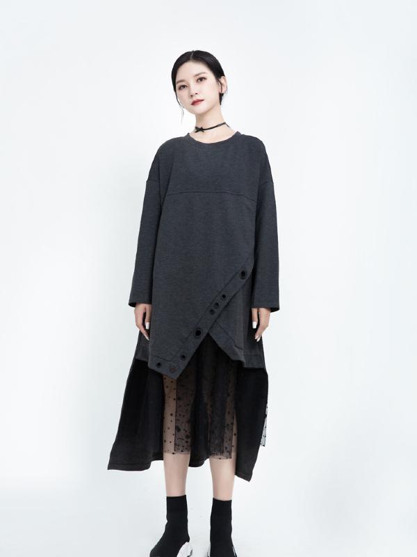 Polka-dot Gauze Split-joint Cropped Midi Dress